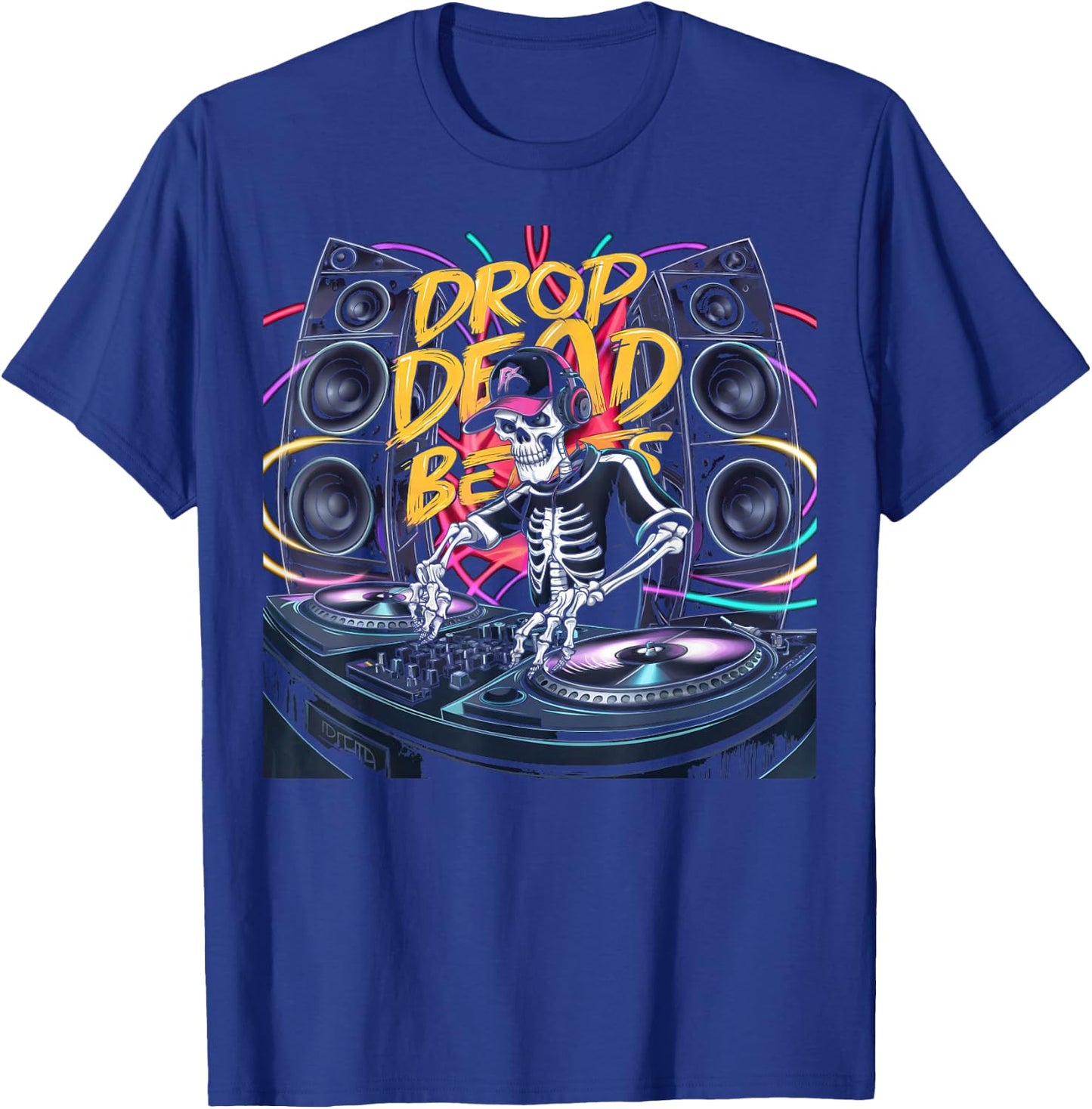 Drop Dead Beats Halloween Skeleton DJ Party Music T-Shirt - T-Shirt | Royal