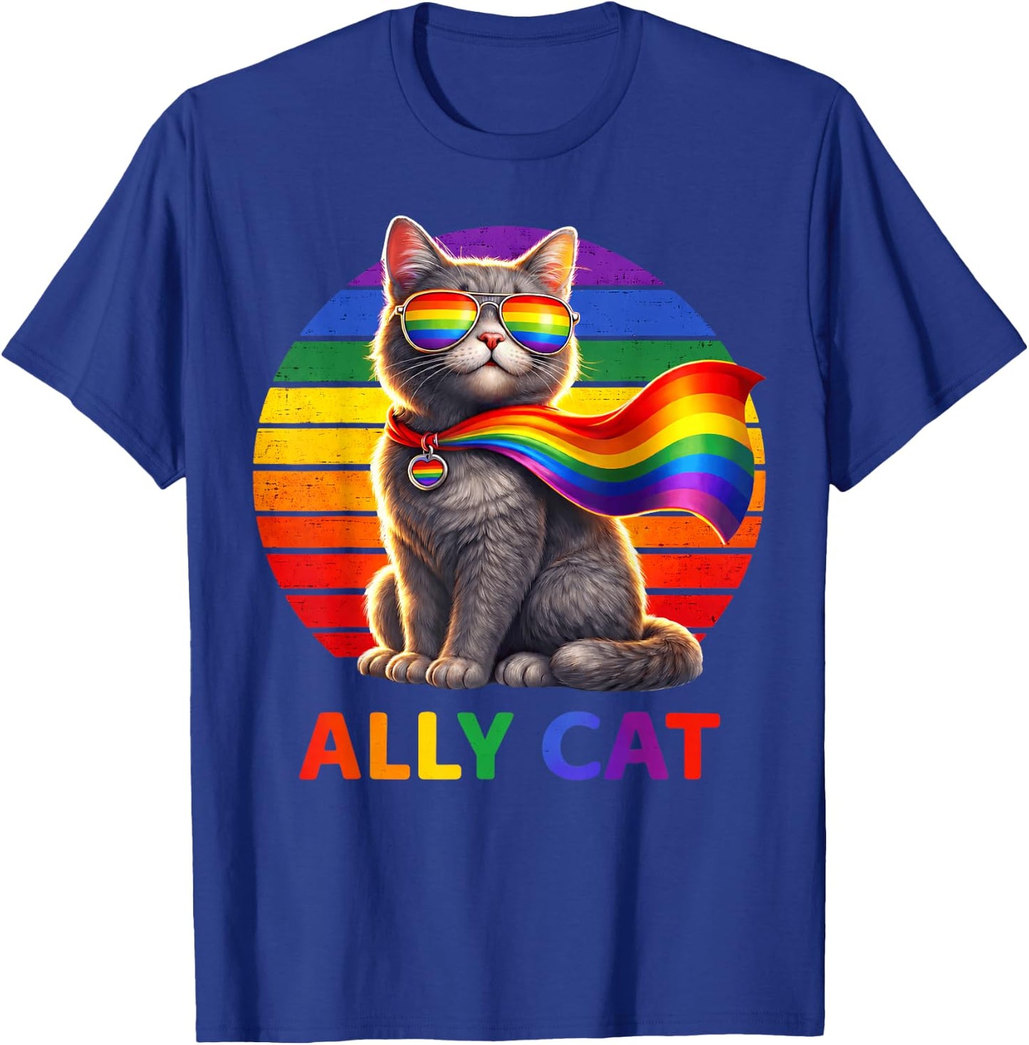 Pride LGBT Ally Cat Fun Rainbow Colorful Men Women Kid T-Shirt - T-Shirt | Royal