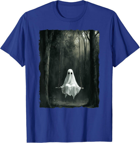 Vintage Floral Ghost On Swing In Forest Spooky Halloween T-Shirt - T-Shirt | Royal