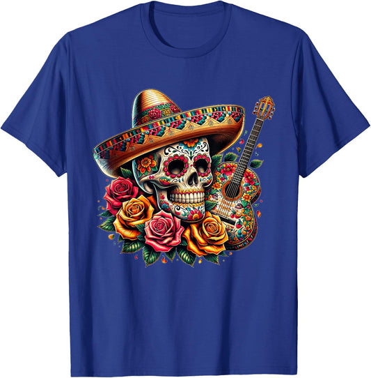 Cinco De Mayo Skull Sombrero Fiesta Mexican Skull Men Women T-Shirt - T-Shirt | Royal