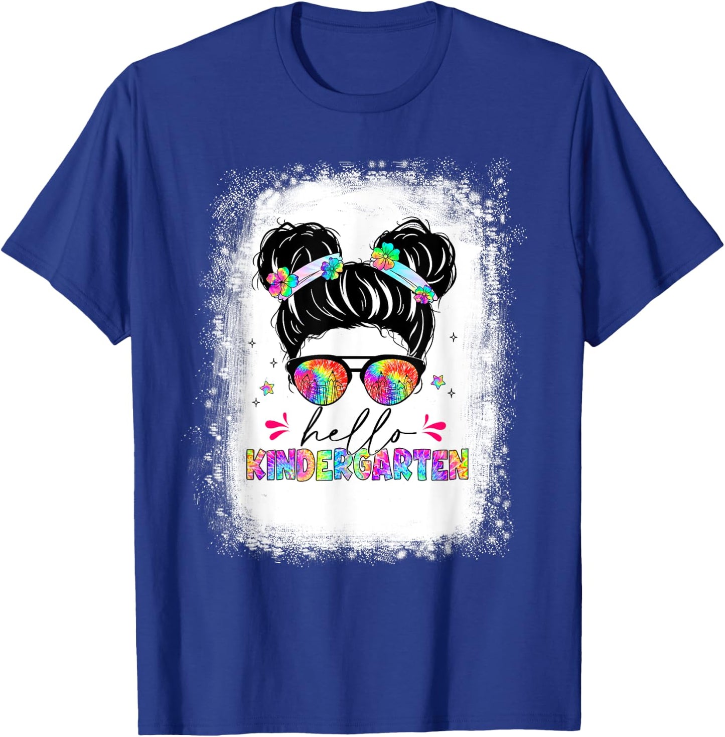 Hello Kindergarten shirt messy bun tie dye back to school T-Shirt - T-Shirt | Royal