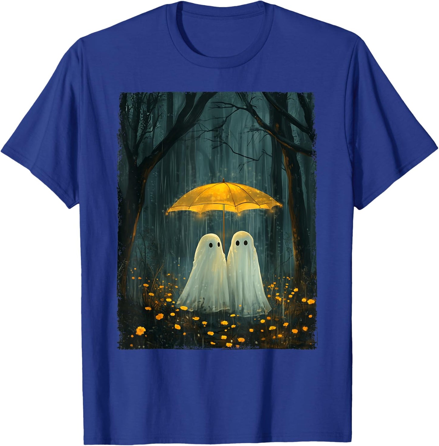 Floral Ghost Holds Umbrella Couple Spooky Season Women Men T-Shirt - T-Shirt | Royal