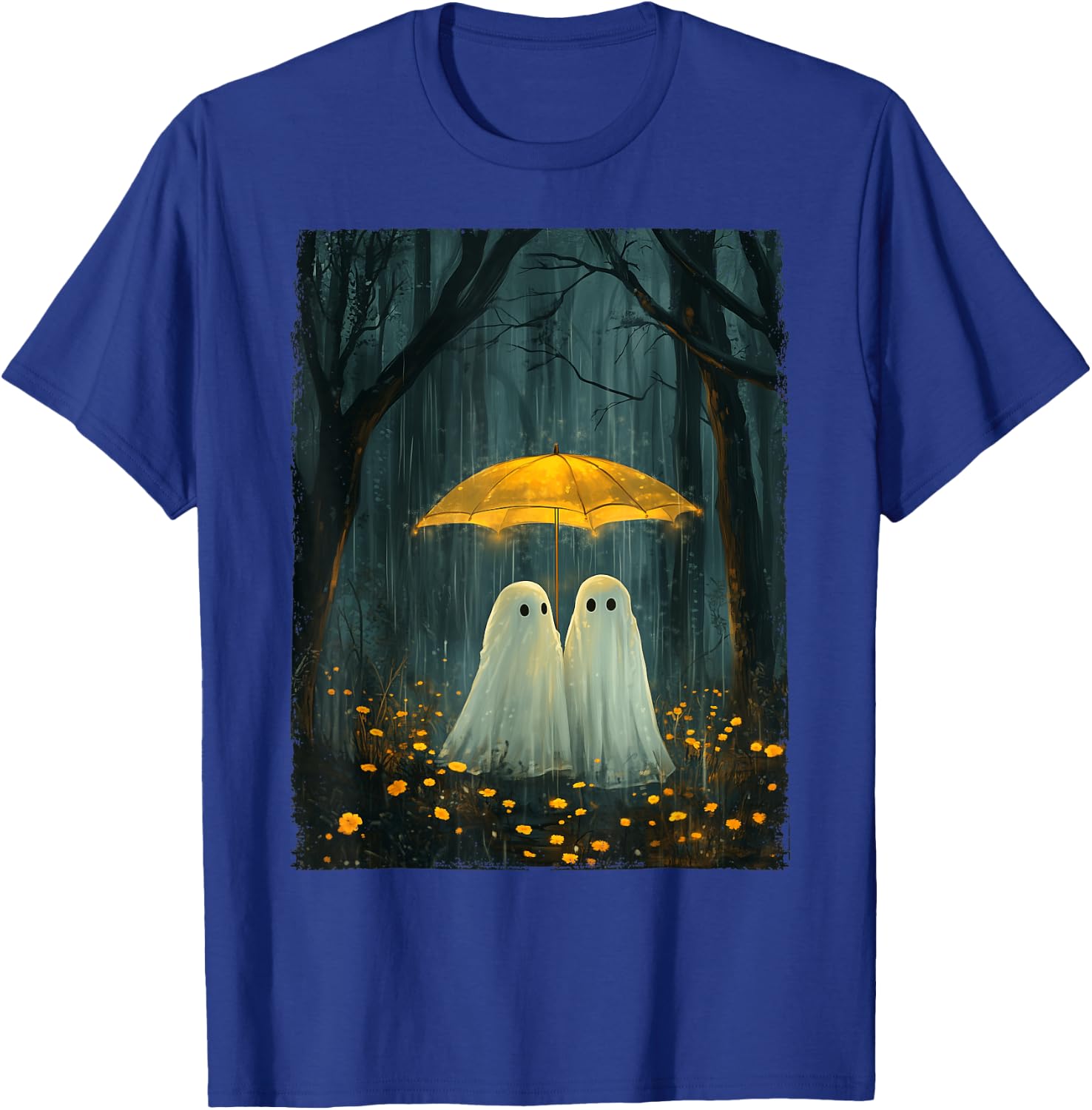 Floral Ghost Holds Umbrella Couple Spooky Season Women Men T-Shirt - T-Shirt | Royal