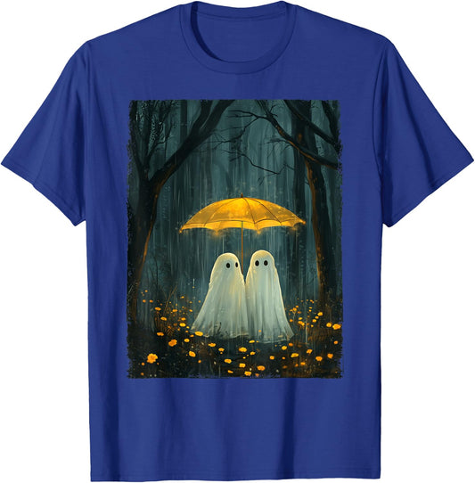 Floral Ghost Holds Umbrella Couple Spooky Season Women Men T-Shirt - T-Shirt | Royal