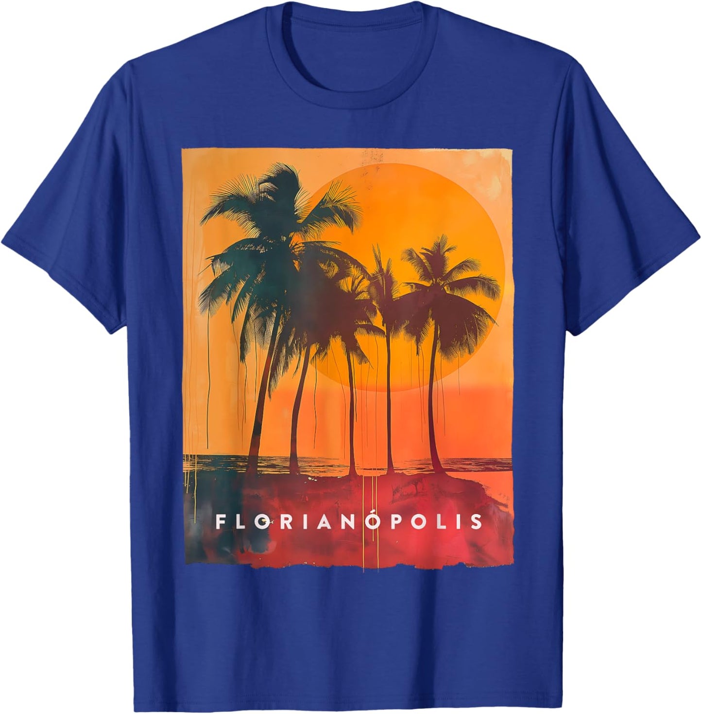 Florianopolis Brazil Retro Beach Sunset Vintage Palm Trees Women T-Shirt - T-Shirt | Royal
