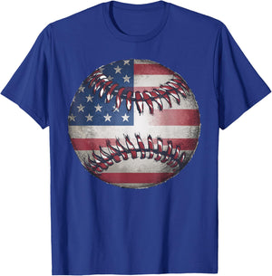 American Flag Baseball Player Bat Fan Catcher Pitcher USA Women Kids Men T-Shirt - T-Shirt | Royal