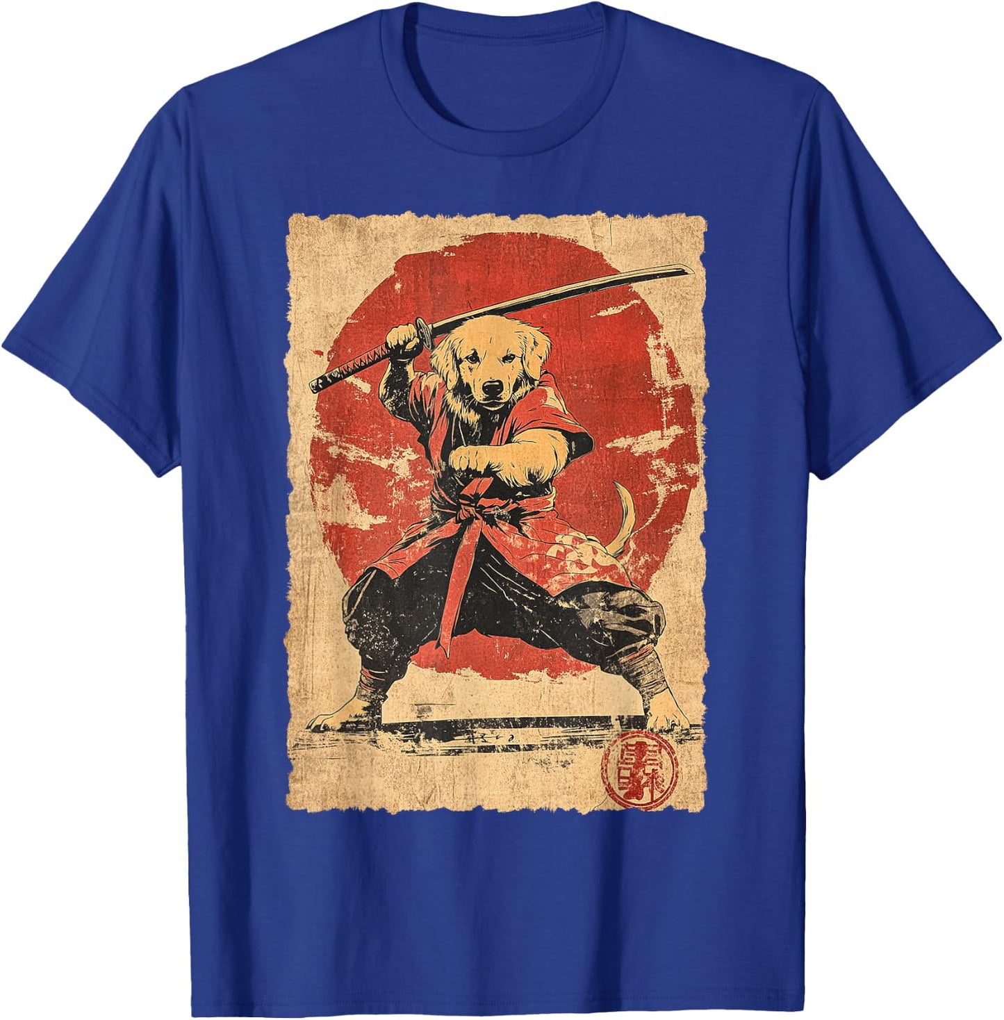 Vintage Japanese Art Golden Retriever Ninja Samurai Warrior T-Shirt - T-Shirt | Royal