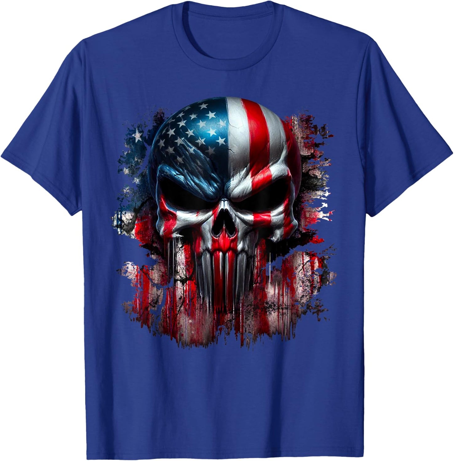 American Skull Patriotic Flag USA Grunge Reaper Graphic Women Men T-Shirt - T-Shirt | Royal