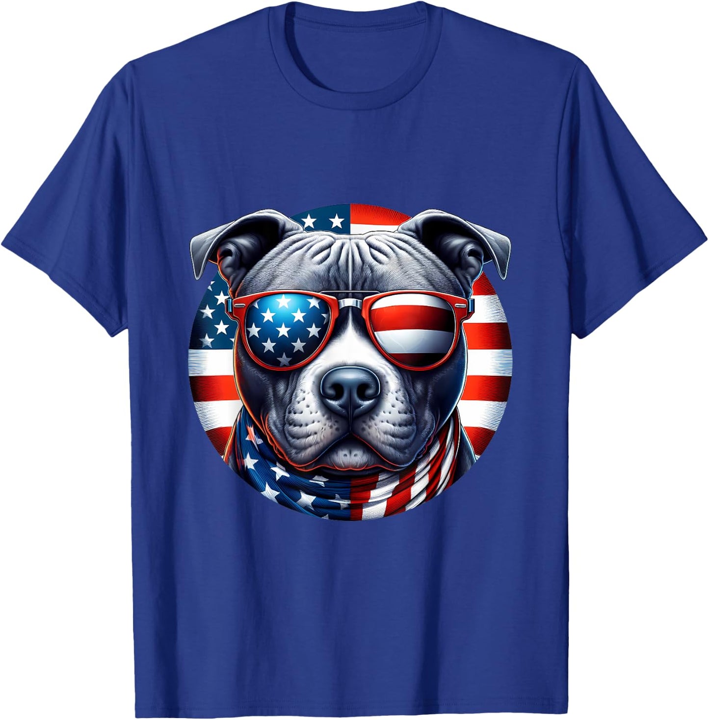 4th of July Pit Bull Wearing Sunglasses American Flag Bully T-Shirt - T-Shirt | Royal
