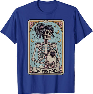 Funny Skeleton Halloween Pug Mom Tarot Card Witchy Vibes T-Shirt - T-Shirt | Royal