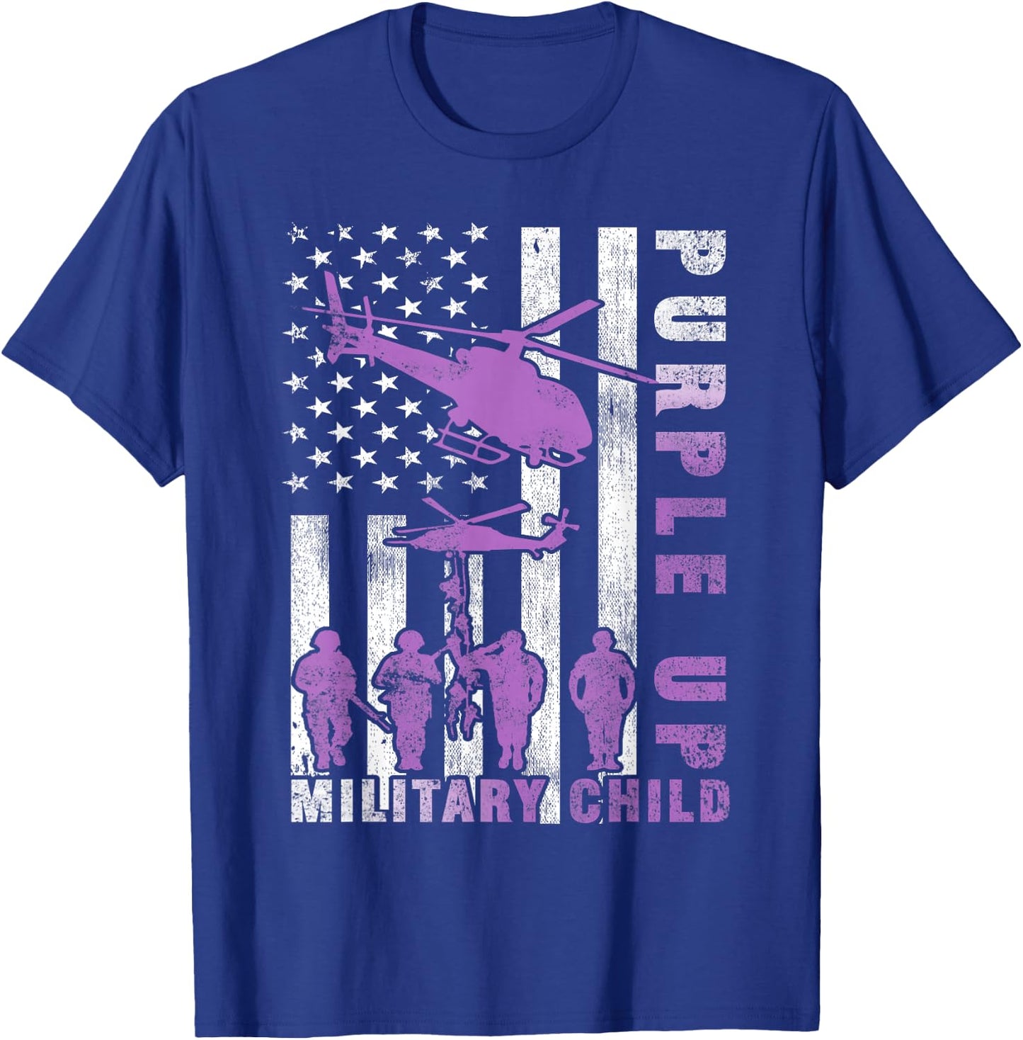 Military Child Purple Up American Flag Helicopter Shirt Kids T-Shirt - T-Shirt | Royal