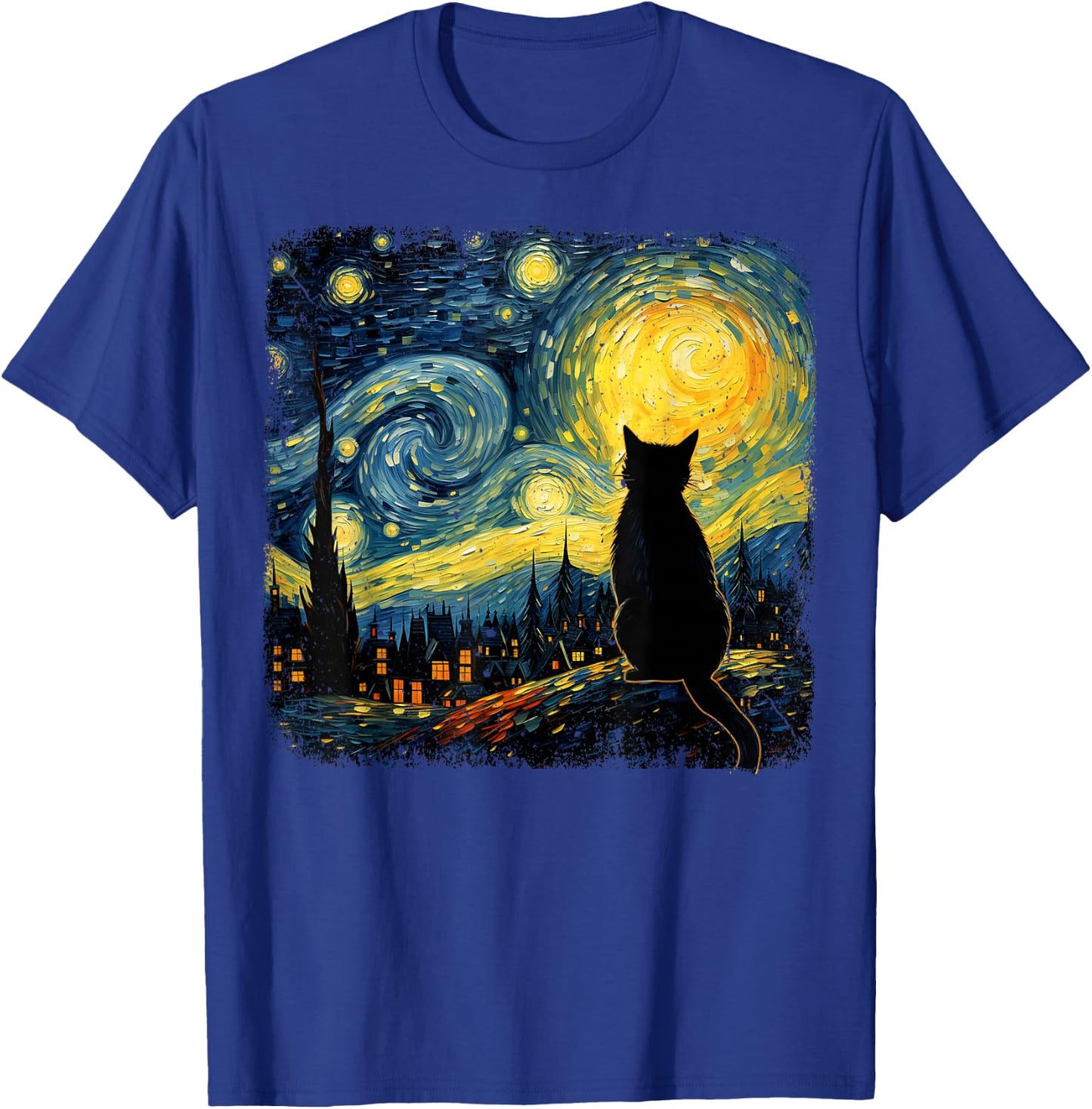 Cat Starry Night Van Gogh Cat For Cat Lover Cat Mom Cat Dad T-Shirt - T-Shirt | Royal