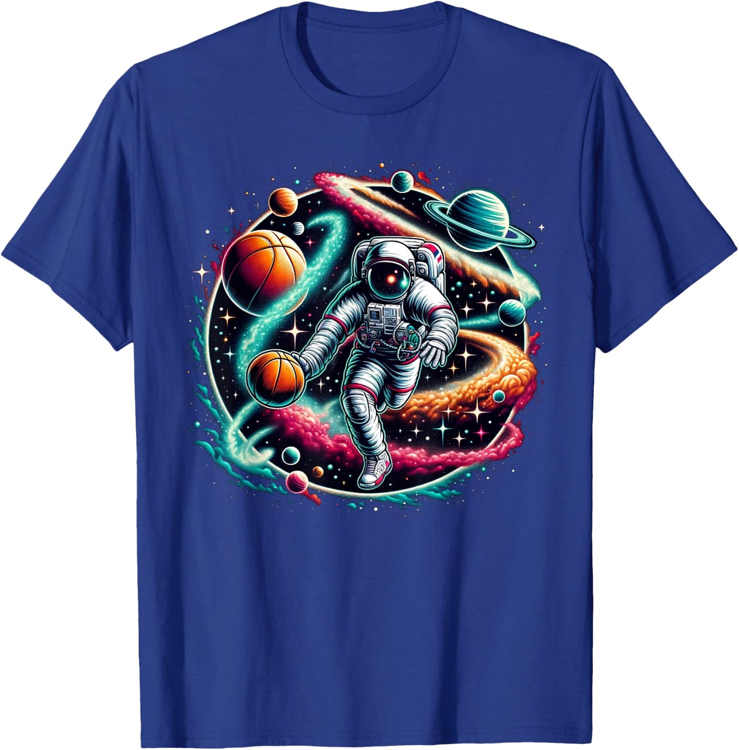 Cool Galaxy Basketball player Astronaut on Basketball T-Shirt - T-Shirt | Royal