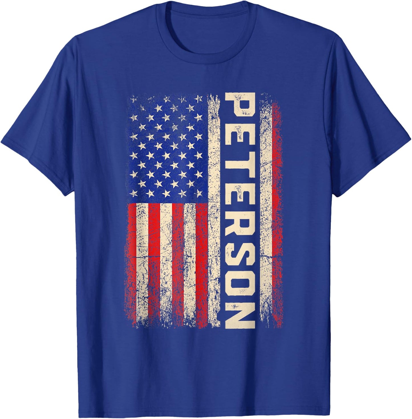 Peterson Last Name Shirt Peterson Name American Flag Women Kids Men T-Shirt - T-Shirt | Royal