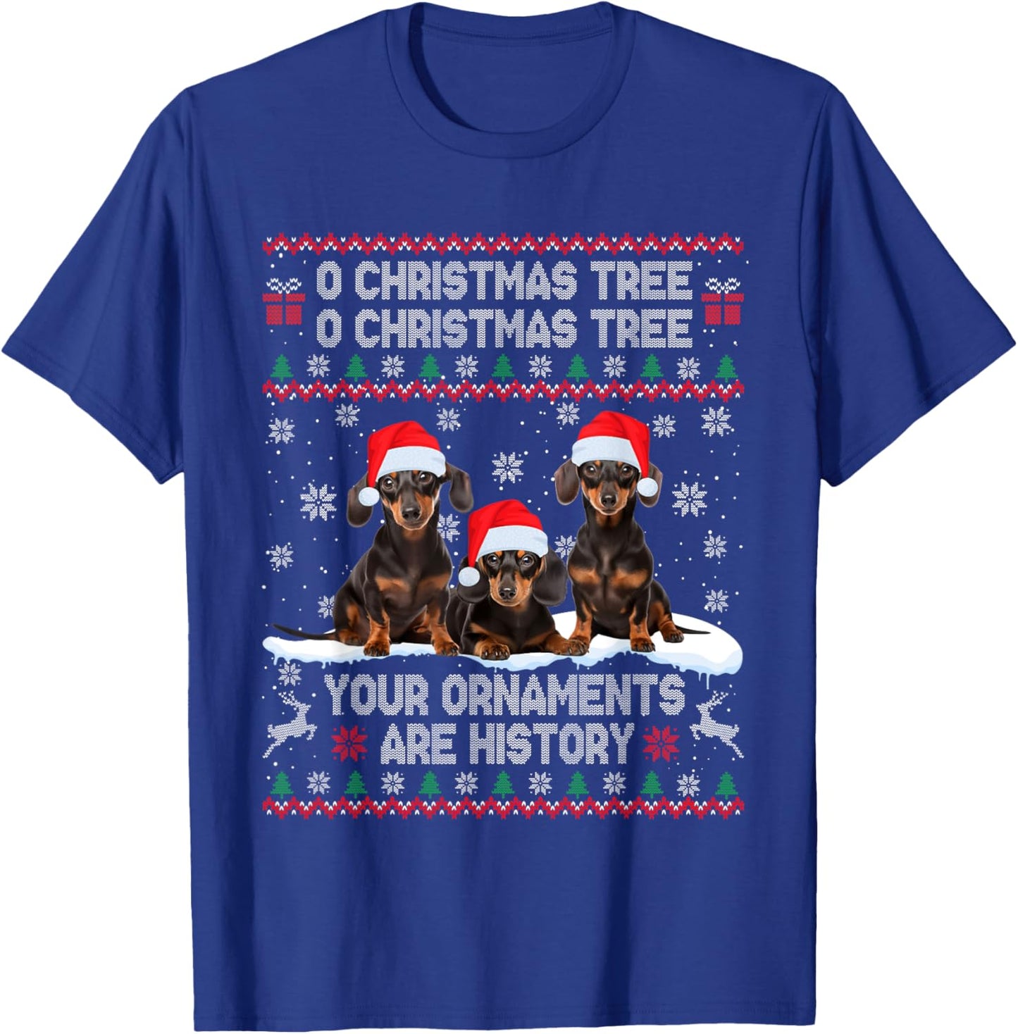 Dachshund Dog Ugly Sweater Christmas Light Xmas Pajama Men Women Kids T-Shirt - T-Shirt | Royal