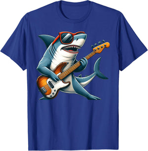 Funny Electric Guitar Lover Graphic Of A Shark Playing Bass T-Shirt - T-Shirt | Royal