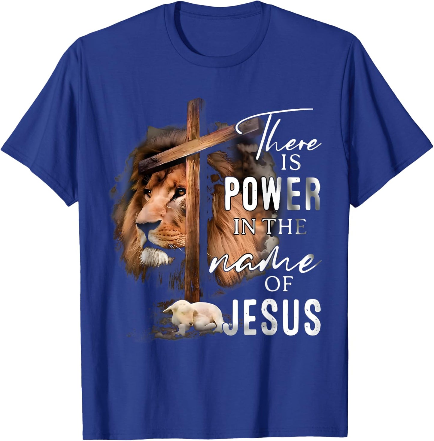 There is Power in the Name Jesus Faith Lion Christian Christ T-Shirt - T-Shirt | Royal