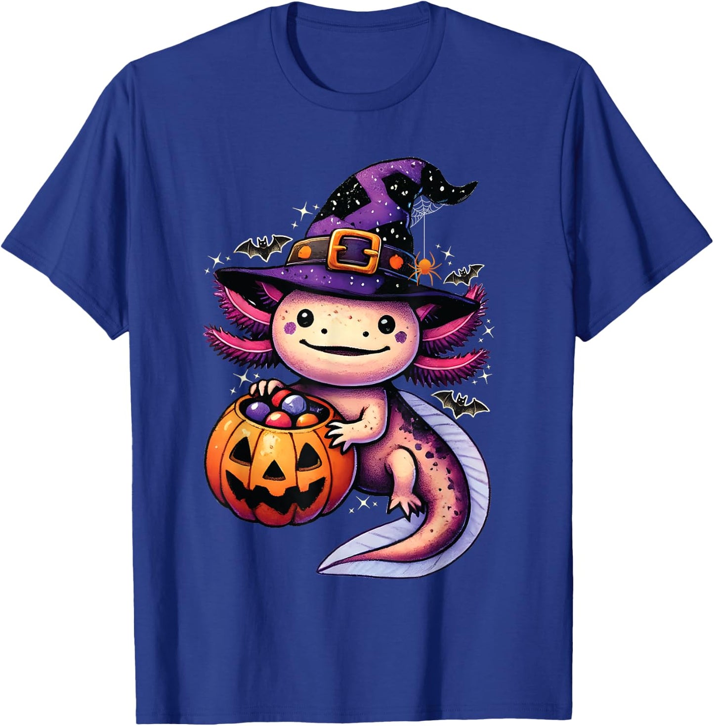 Sea Animal lovers Axolotl Witch Hat celebrating Halloween T-Shirt - T-Shirt | Royal