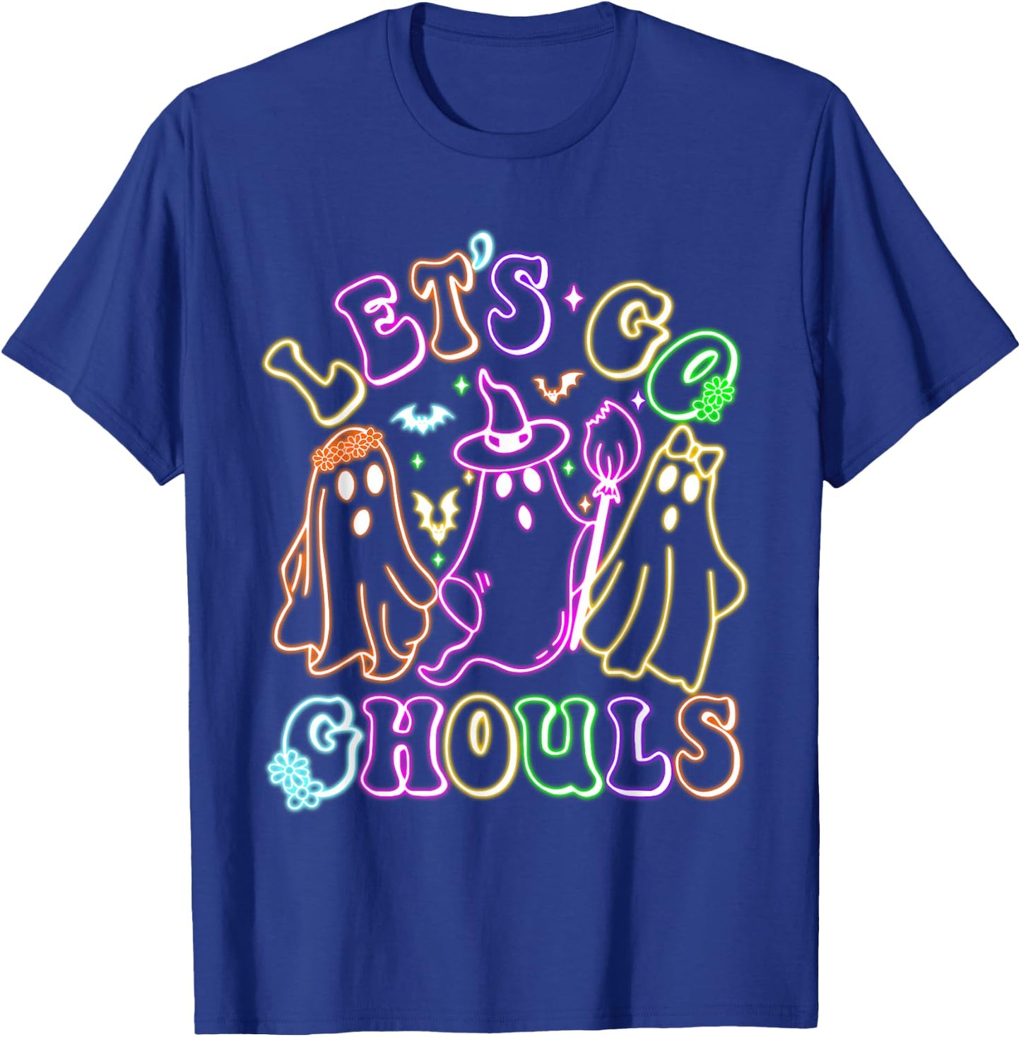 Retro Lets Go Ghouls Halloween Spooky Ghost Colorful Glowing T-Shirt - T-Shirt | Royal