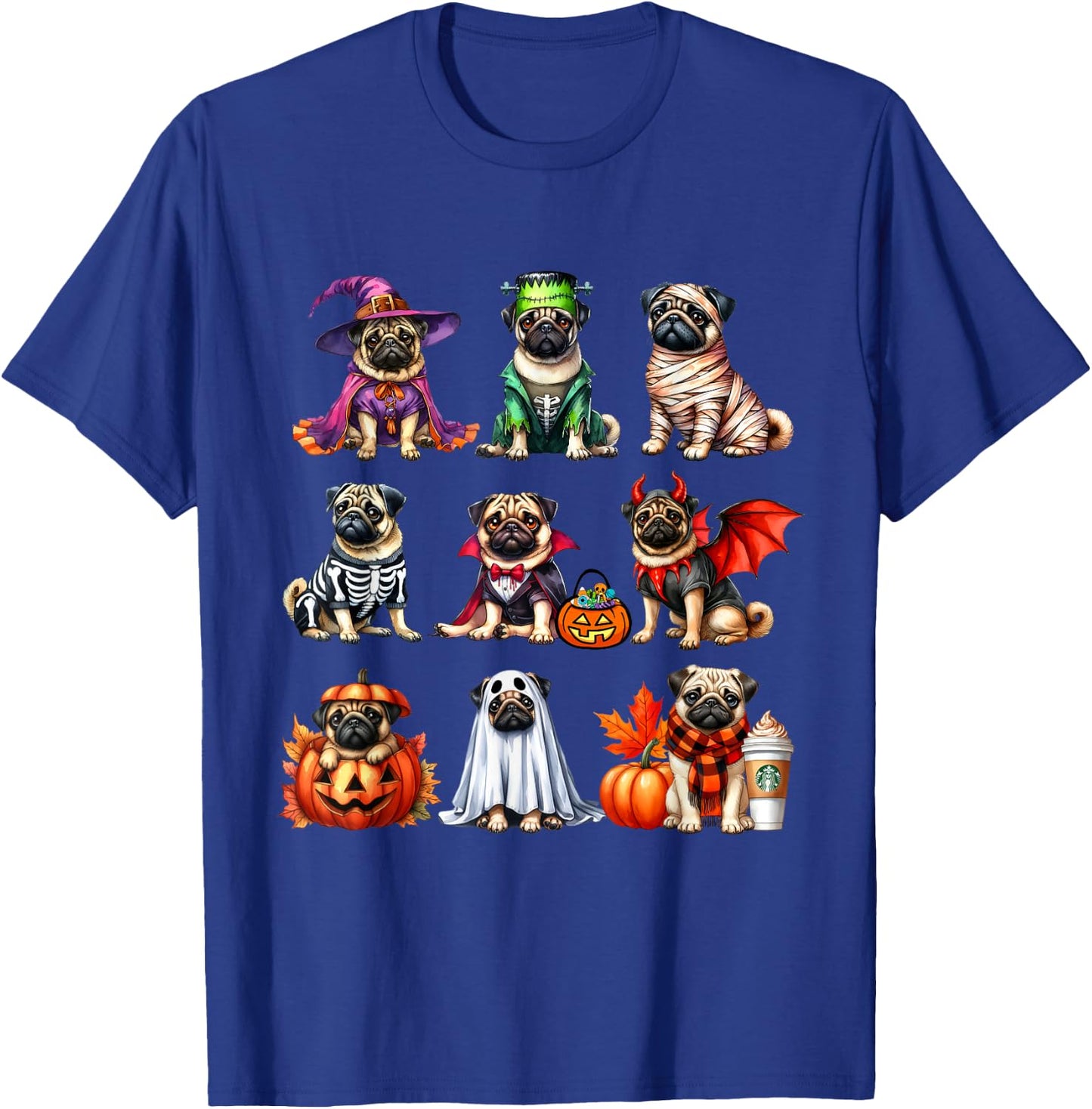 Pug Halloween Costume Spooky Ghost Pumpkin Pug Halloween T-Shirt - T-Shirt | Royal
