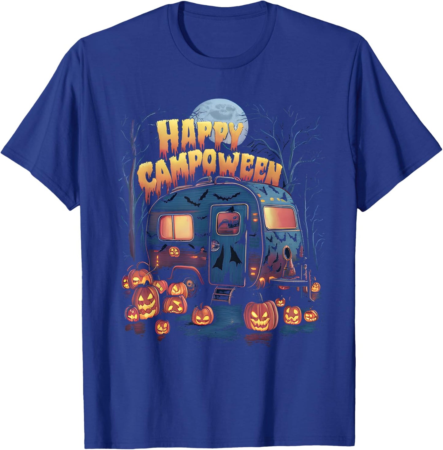 Happy Camp-O-Ween Halloween Camping Ghosts and Campfires T-Shirt - T-Shirt | Royal