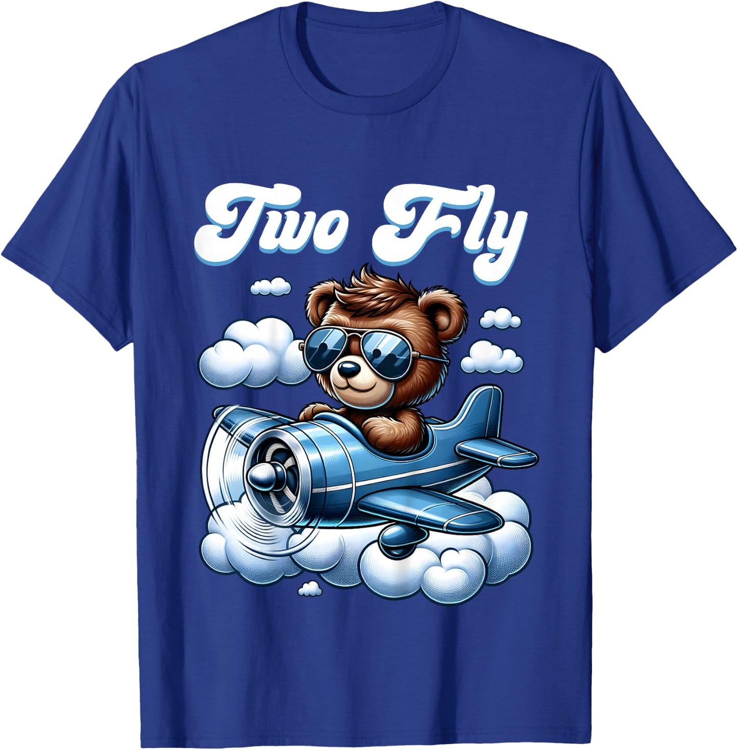 2nd Birthday Airplane Two Plane Teddy Bear Flying Aviation T-Shirt - T-Shirt | Royal