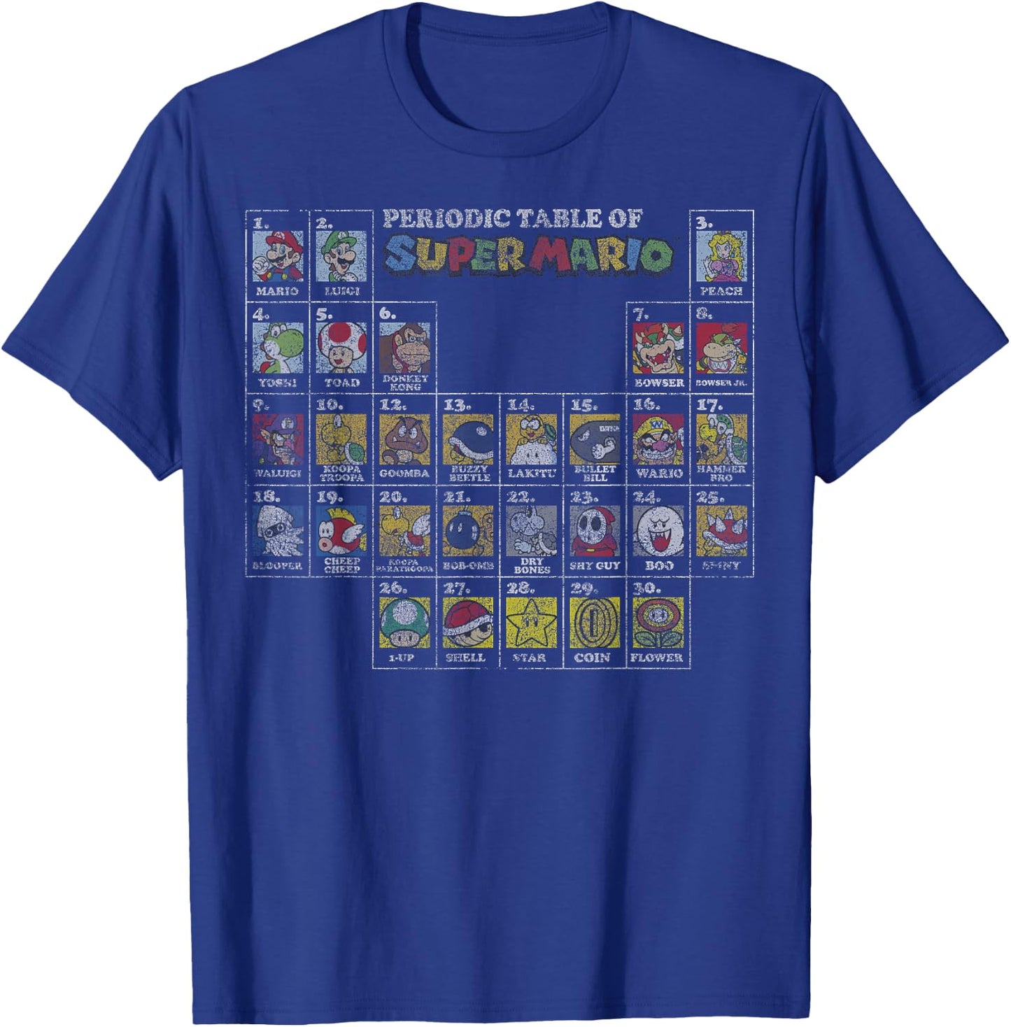 Super Mario Periodic Table Of Character Panel Grid T-Shirt - T-Shirt | Royal