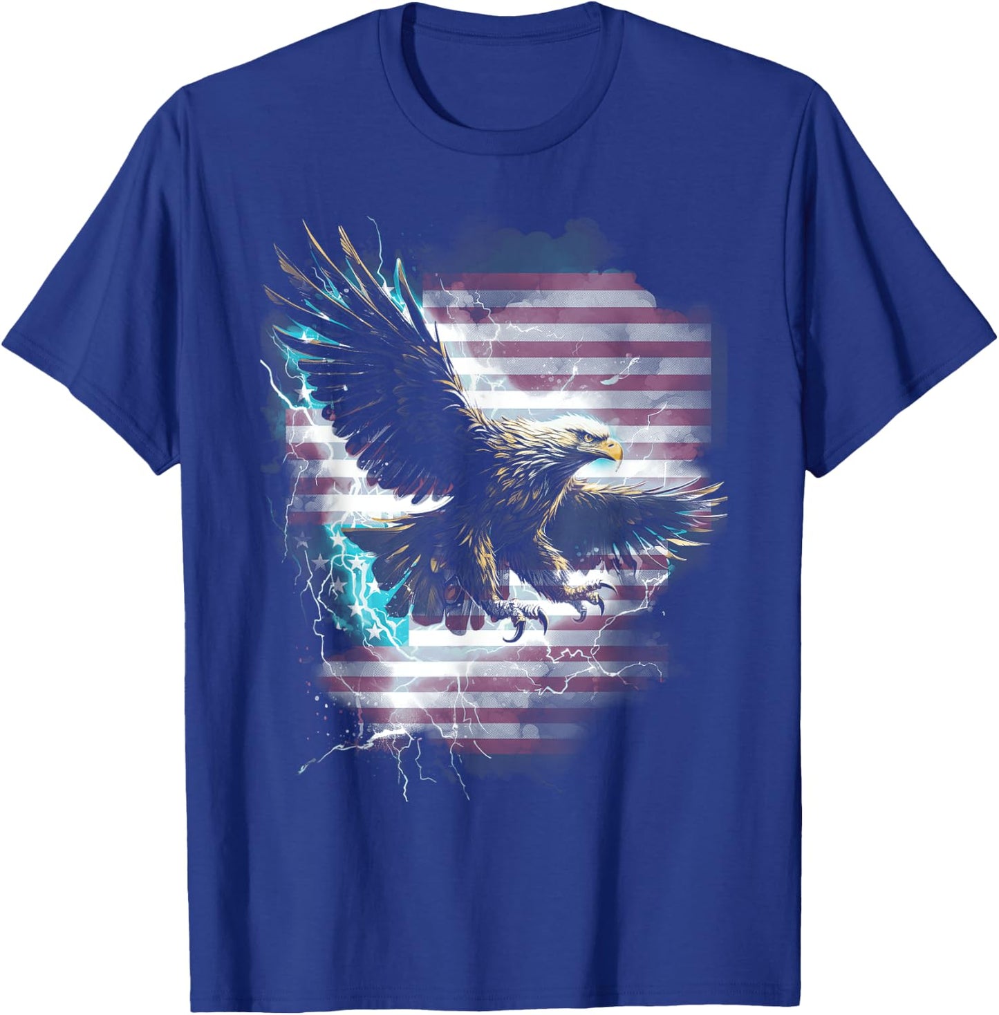 American Bald Eagle Lightning USA Flag Patriotic Freedom T-Shirt - T-Shirt | Royal