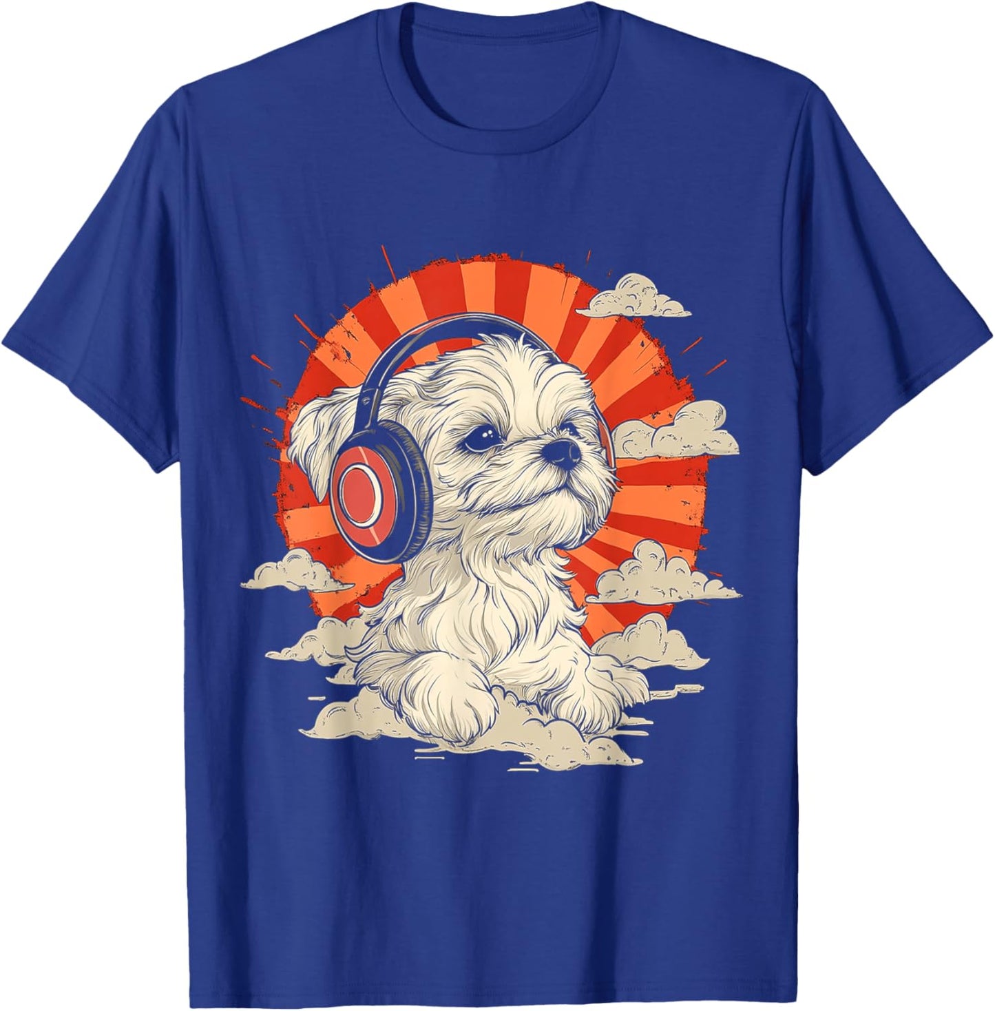 Maltese Dog Motif Pet Art Music Headphone Maltese T-Shirt - T-Shirt | Royal
