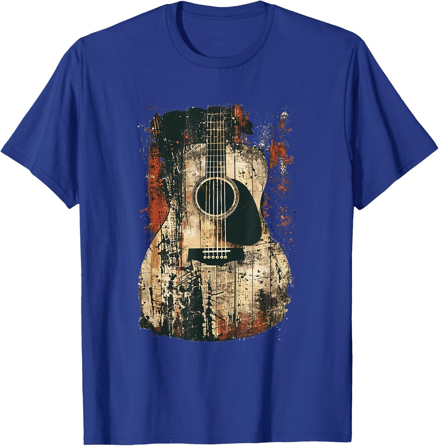 Acoustic Guitar, Vintage, Distressed, Rock & Roll Music T-Shirt - T-Shirt | Royal