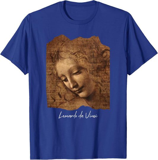 Head of a Young Woman by Leonardo da Vinci Famous Painting T-Shirt - T-Shirt | Royal