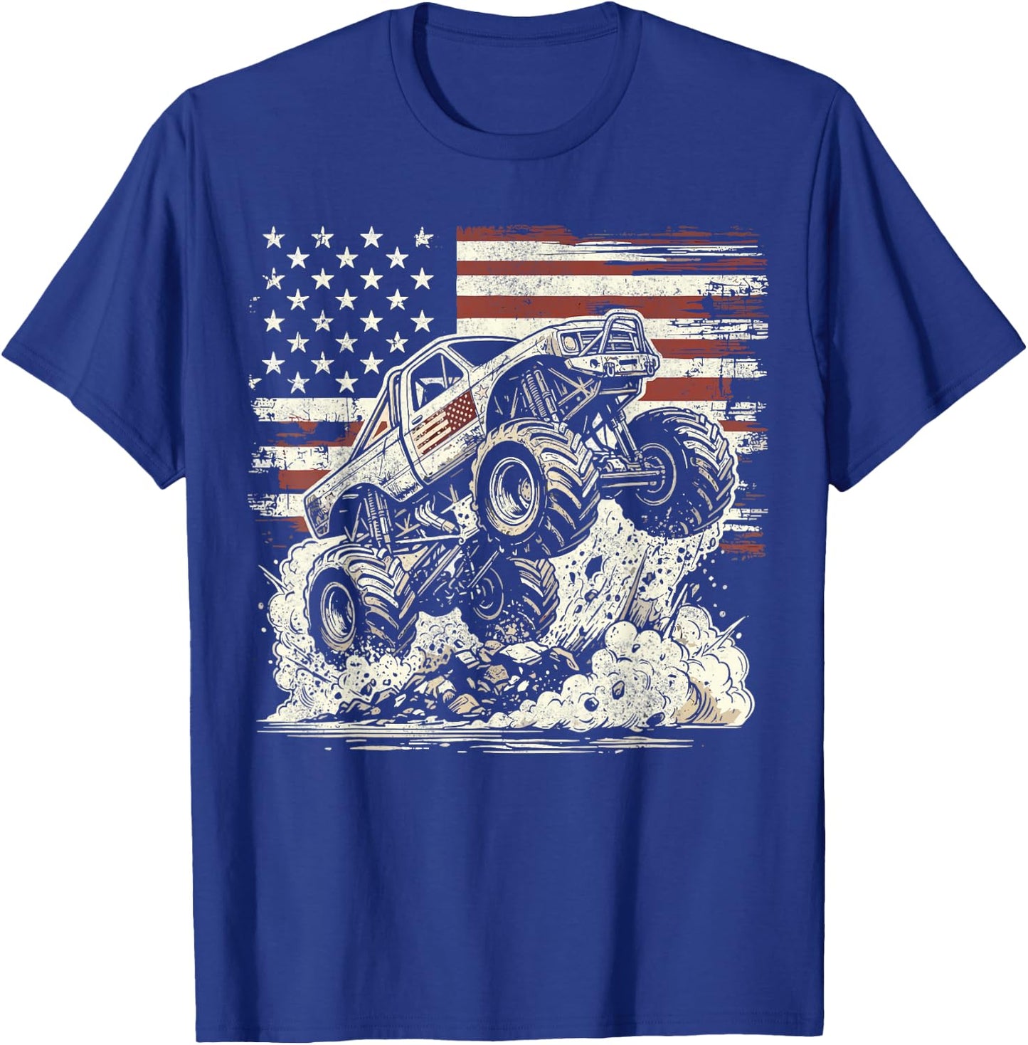 Monster Truck Retro Patriotic USA Flag T-Shirt - T-Shirt | Royal