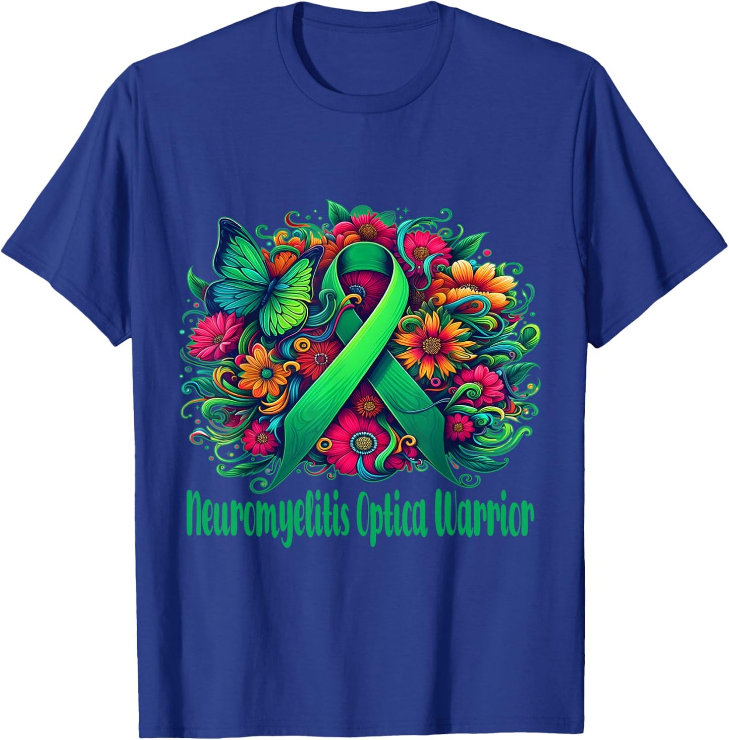 neuromyelitis optica Awareness green floral and ribbon T-Shirt - T-Shirt | Royal
