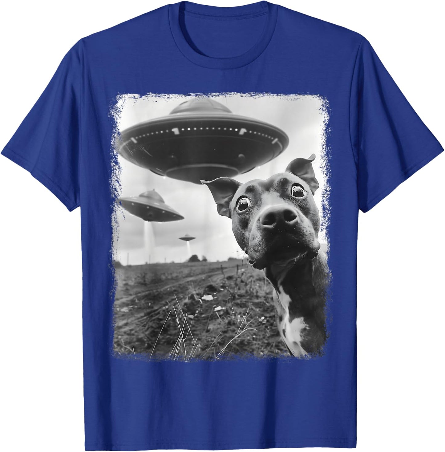 Staffordshire Bull Terrier Dog UFO Extraterrestrial Selfie T-Shirt - T-Shirt | Royal