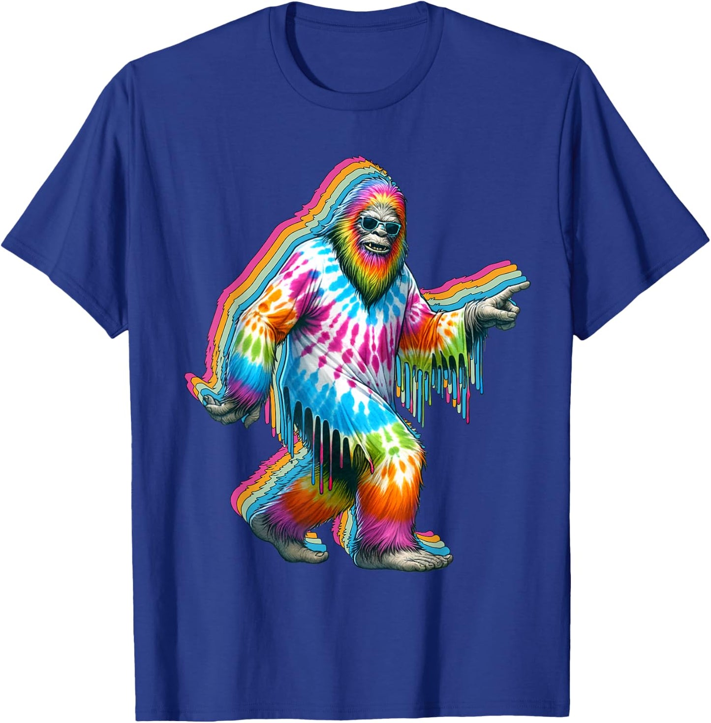 Funny Vintage Retro Graphic Sasquatch Big Foot in Tie Dye T-Shirt - T-Shirt | Royal