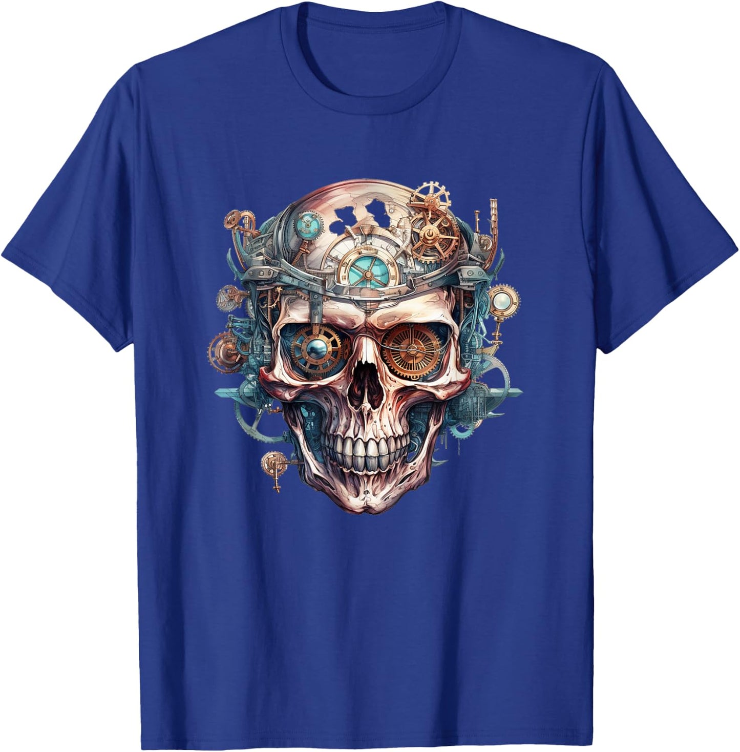 Steampunk skull mechanic gear cyborg vintage T-Shirt - T-Shirt | Royal