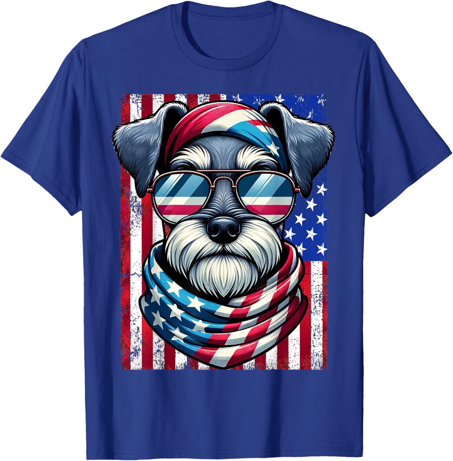 Miniature Schnauzer Dog American Flag 4th of July Patriotic T-Shirt - T-Shirt | Royal