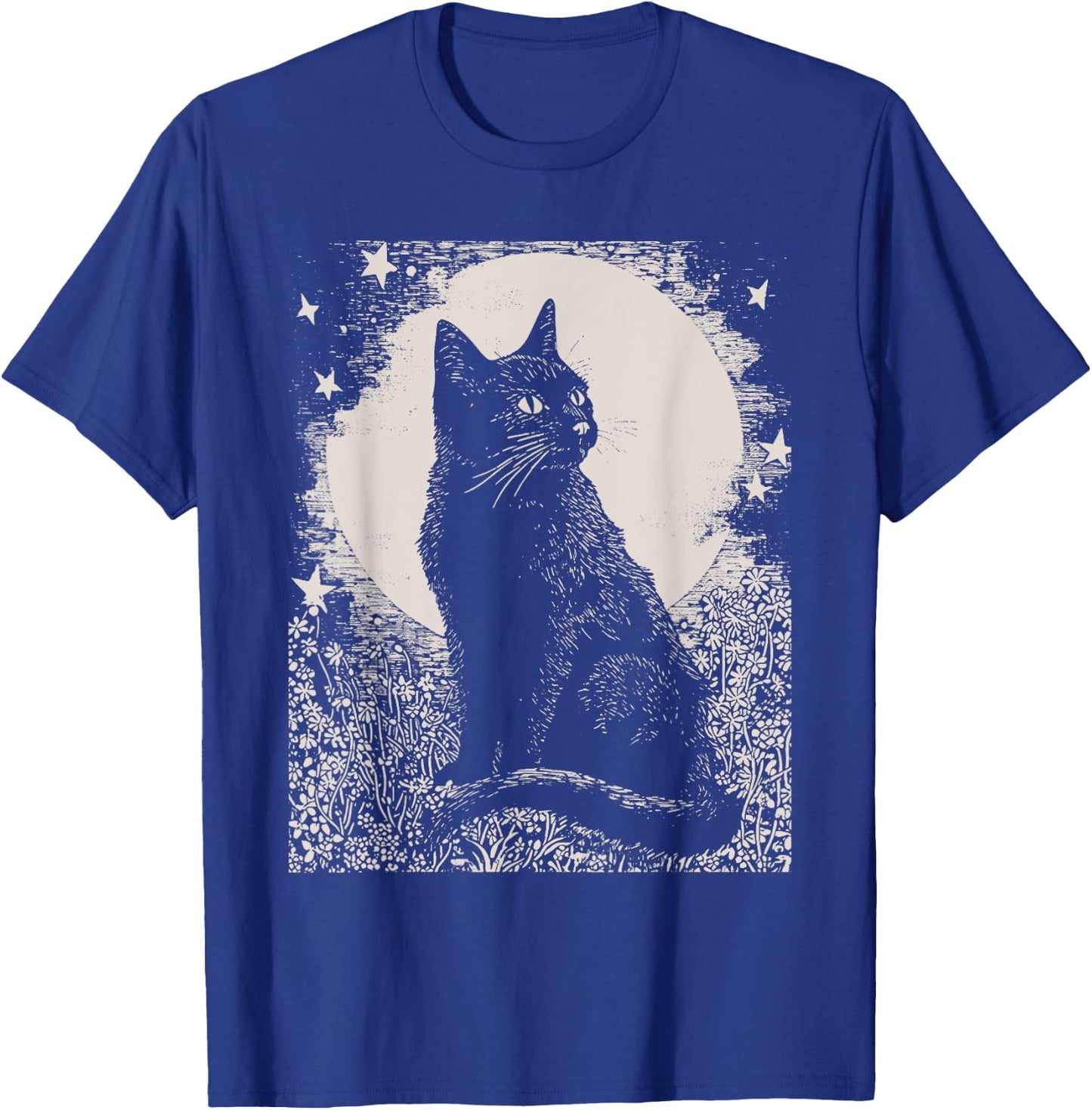 Gothic Black Cat in Garden Plant Flower Witch Halloween Men Women T-Shirt - T-Shirt | Royal