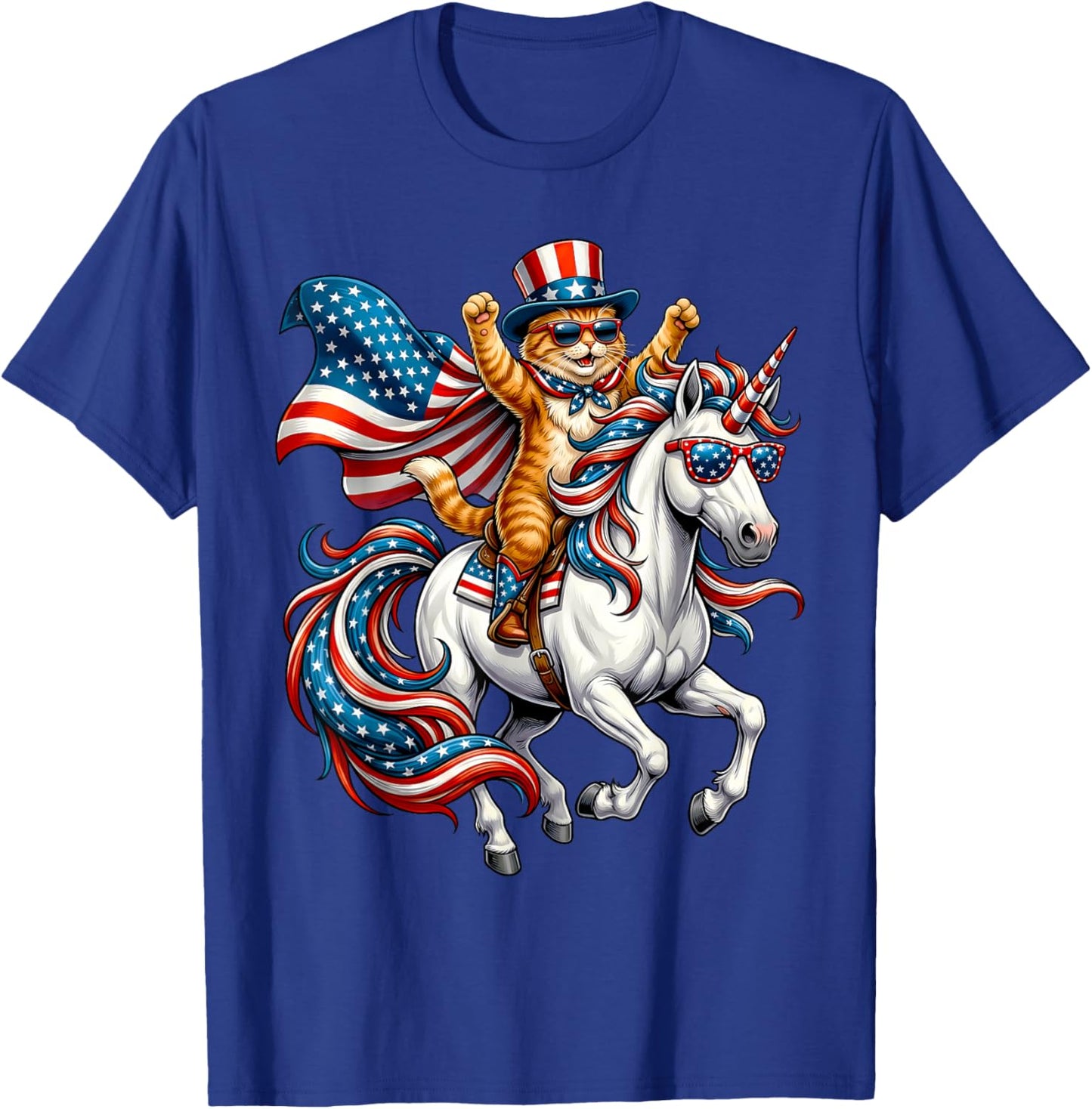 Funny Cat Unicorn America USA Flag Patriotic 4th of July T-Shirt - T-Shirt | Royal