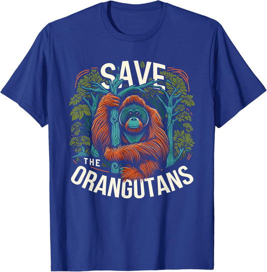 Save The Orangutans Monkey Ape Wildlife Conservation T-Shirt - T-Shirt | Royal