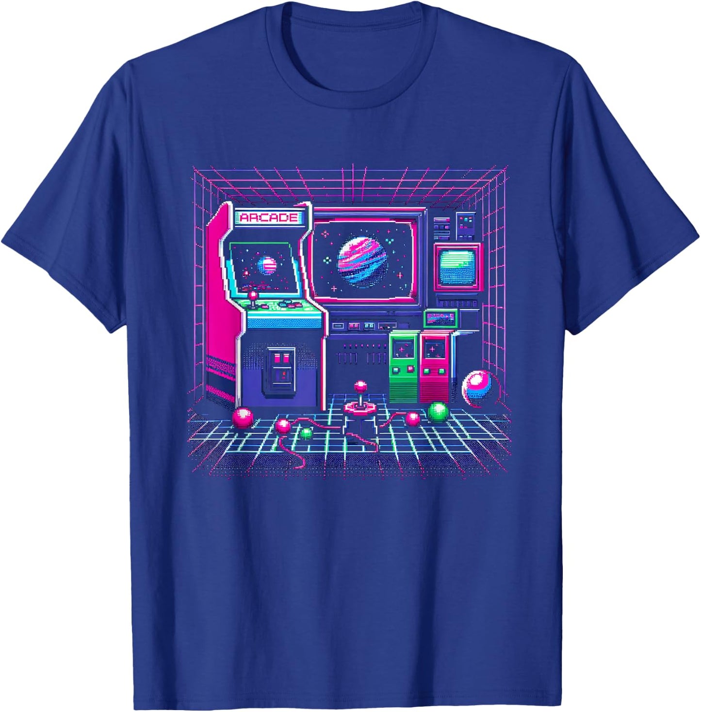1980s Arcade Pixel Art T-Shirt - T-Shirt | Royal