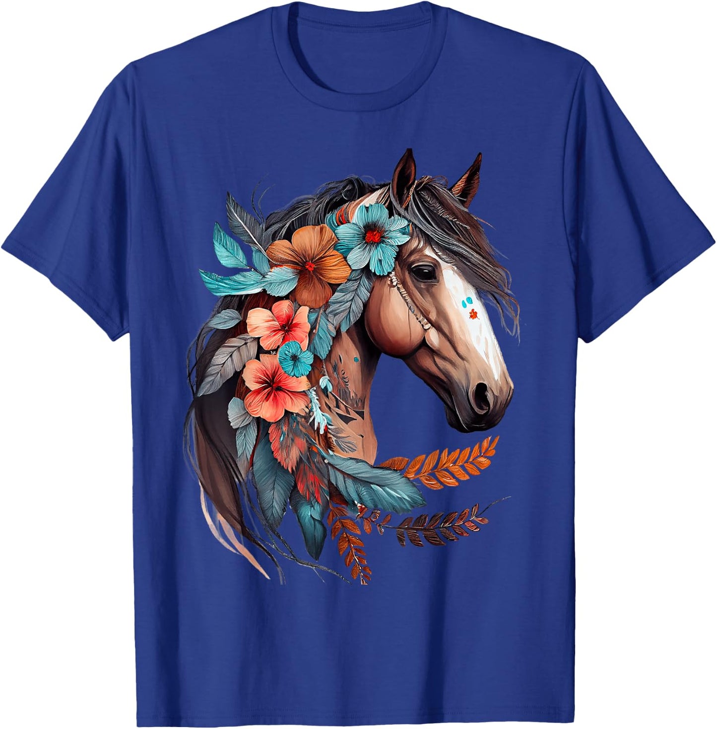 Floral Wild Horse Country Horse Riding T-Shirt - T-Shirt | Royal