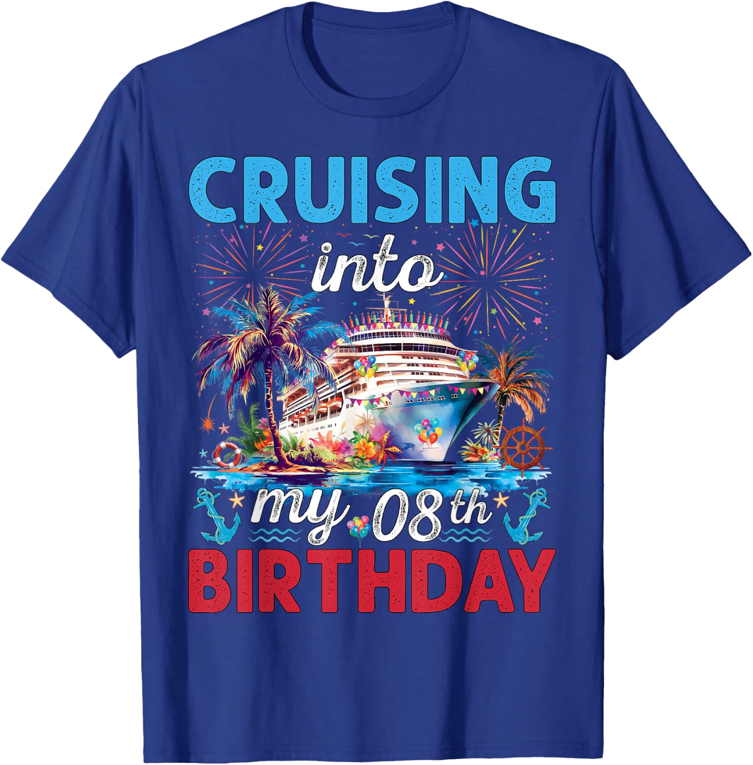 Cruising Into My 8th Birthday Cruise 8 Year Old Birthday T-Shirt - T-Shirt | Royal