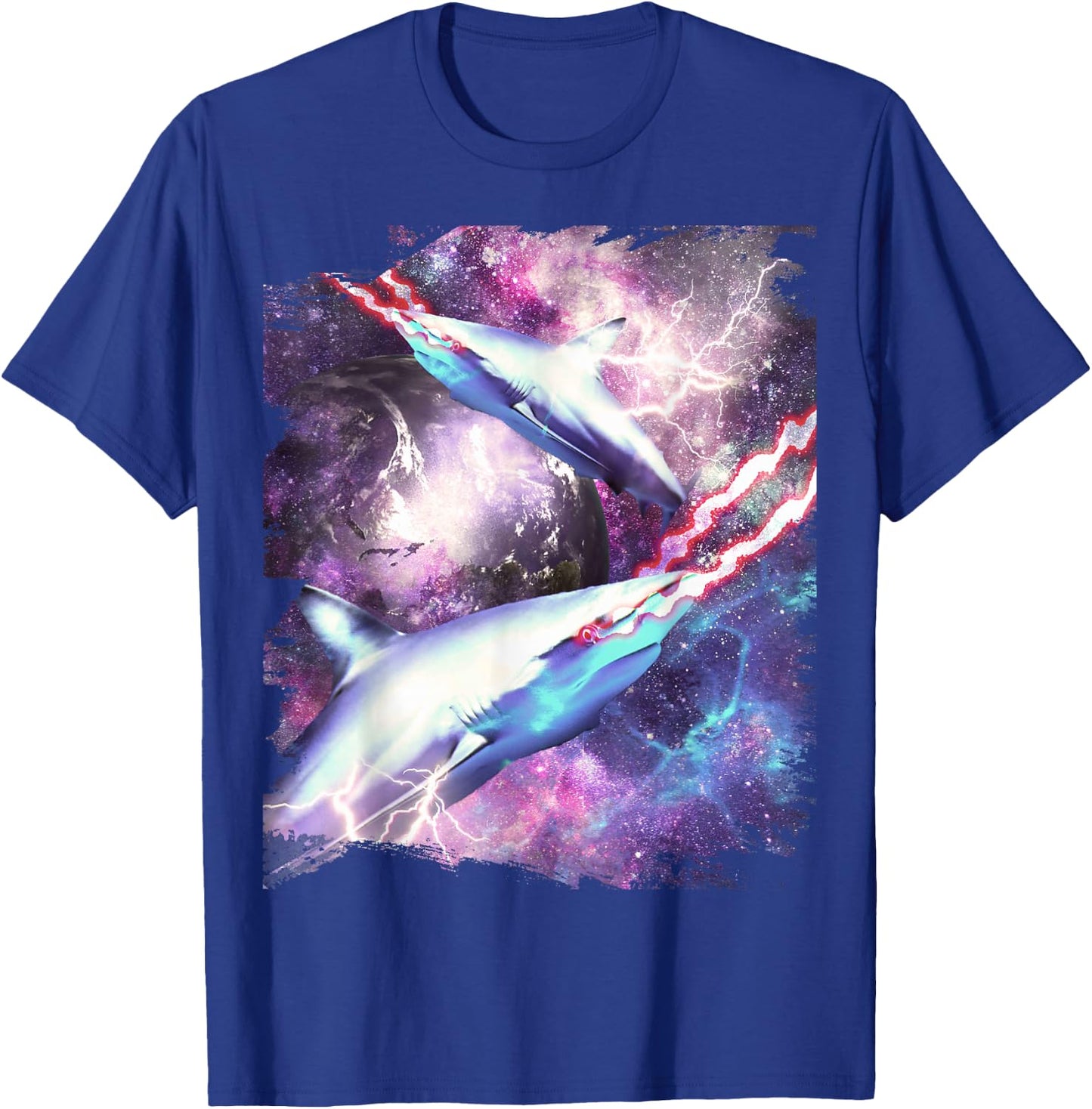 Laser Beam Eyes Shark in Space T-Shirt - T-Shirt | Royal