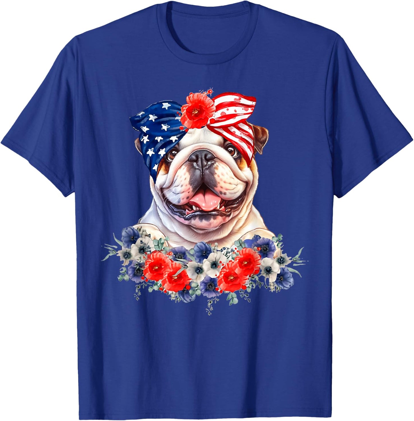 English Bulldog Dog Bandana American Flag 4th Of July T-Shirt - T-Shirt | Royal