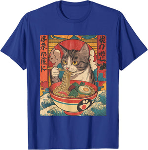 Cat Eating Ramen Noodles Kawaii Anime Cat Japanese Food T-Shirt - T-Shirt | Royal