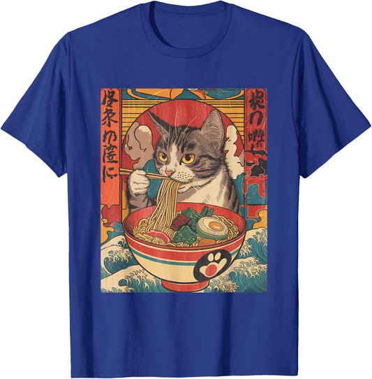 Cat Eating Ramen Noodles Kawaii Anime Cat Japanese Food T-Shirt - T-Shirt | Royal