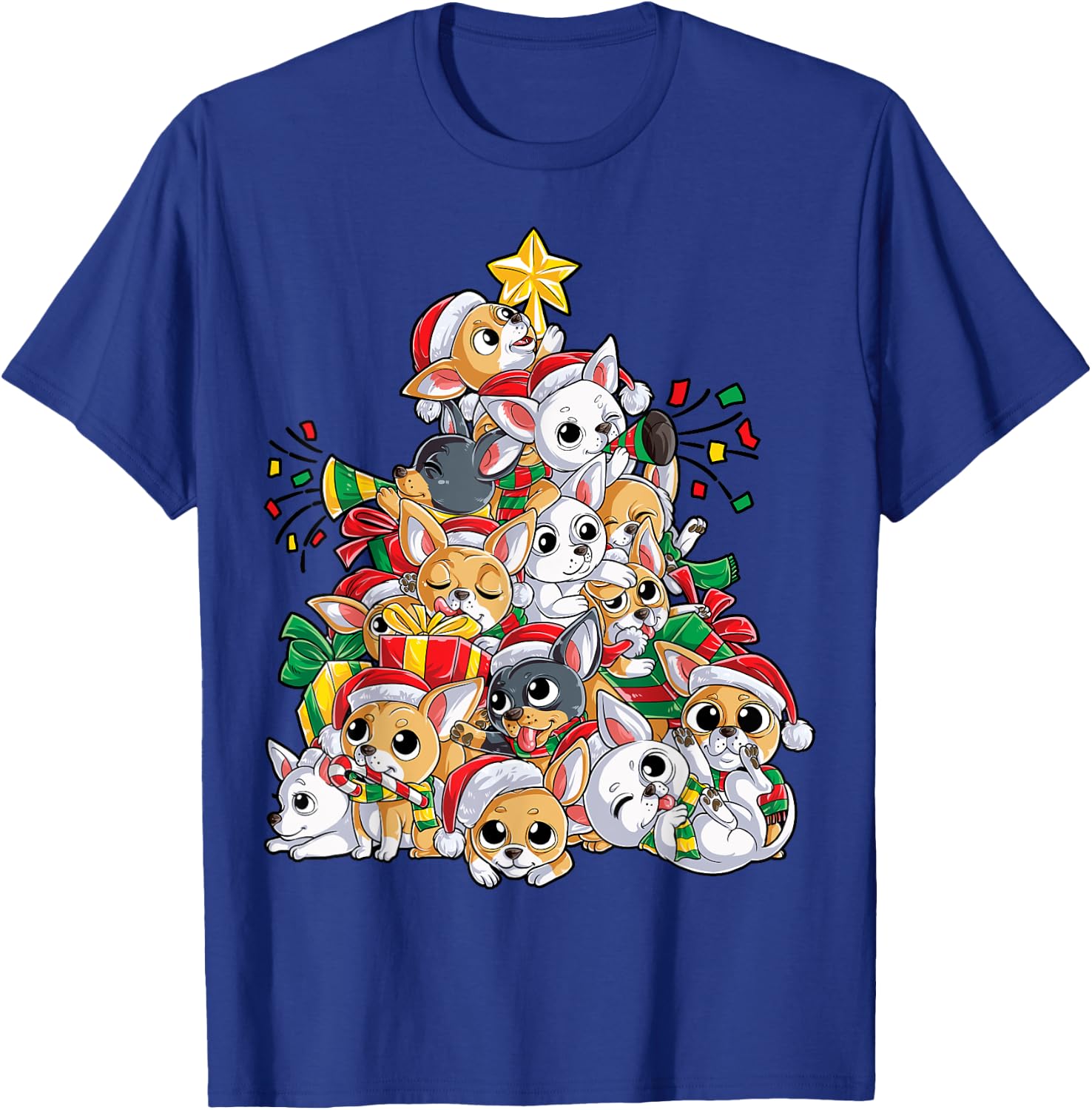 Chihuahua Christmas Tree Dog Santa Xmas Boys Girls Dogmas T-Shirt - T-Shirt | Royal