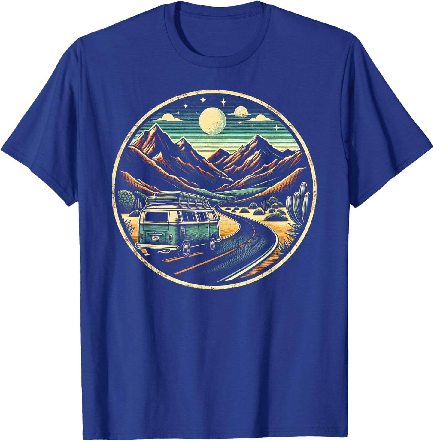 Retro Adventure Apparel Vintage Van Scenic Road Trip T-Shirt - T-Shirt | Royal