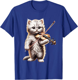 Funny Orchestra Musician Violinist Cute Cat Playing Violin T-Shirt - T-Shirt | Royal